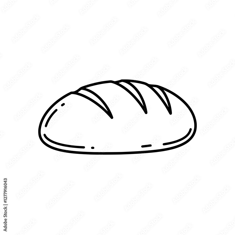 Artisanal Loaf Illustration: A simple line drawing of a freshly baked artisanal loaf of bread, perfect for food-related projects. Artisanal Loaf Illustration: A simple line drawing of a freshly baked artisanal loaf of bread, perfect for food-related projects.