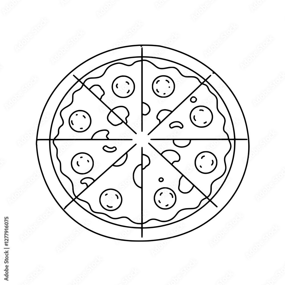 Pizza Perfection: A simple yet appetizing illustration of a pepperoni pizza, sliced into neat portions. Perfect for culinary or food-related projects. Pizza Perfection: A simple yet appetizing illustration of a pepperoni pizza, sliced into neat portions. Perfect for culinary or food-related projects.