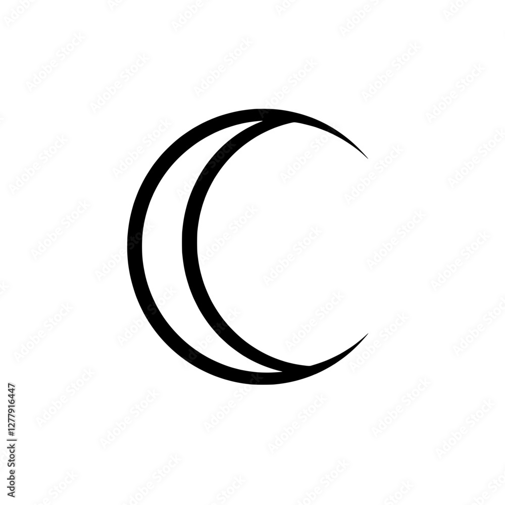 Celestial Crescent: A minimalist artistic rendering of a crescent moon, with its elegant curves and contrasting black outline, captures a sense of night sky, dream, and wonder. Celestial Crescent: A minimalist artistic rendering of a crescent moon, with its elegant curves and contrasting black outline, captures a sense of night sky, dream, and wonder.