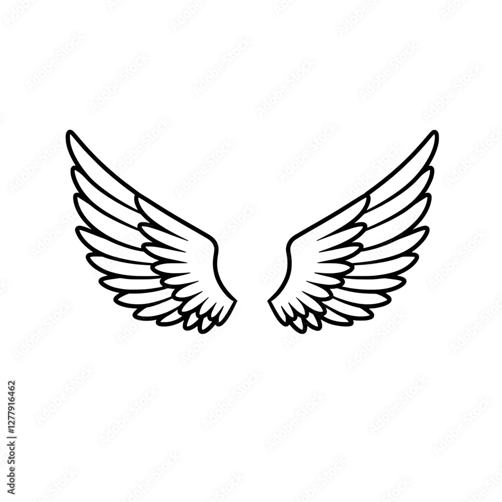 Obraz premium Ethereal Wings: A minimalist illustration of angelic wings, exuding a sense of freedom, spirituality, and aspiration, rendered in clean lines with meticulous detail.