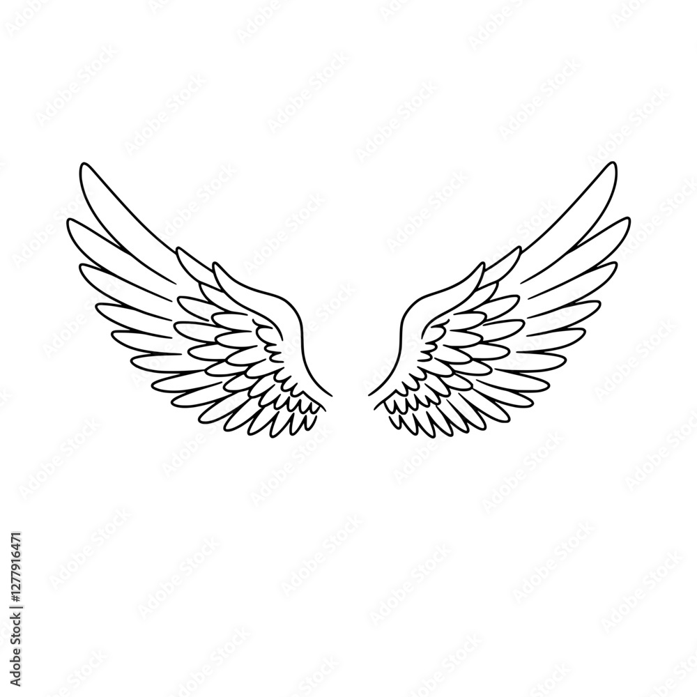 Fototapeta premium Soaring Grace: Minimalist depiction of angelic wings. An artistic display of feather symmetry, embodies freedom and hope. 