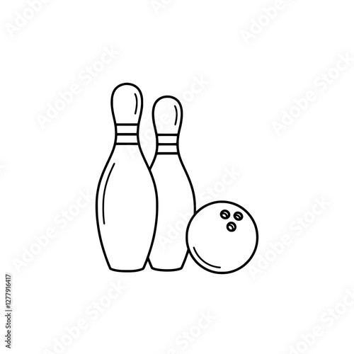 Strike Zone: Minimalist line art of bowling pins and ball, poised for a perfect strike in a graphic depiction of the sport's essentials. 