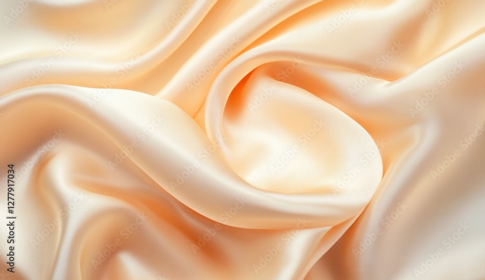 Fototapeta premium Peach silk fabric texture background, draped waves, studio shot, textile design