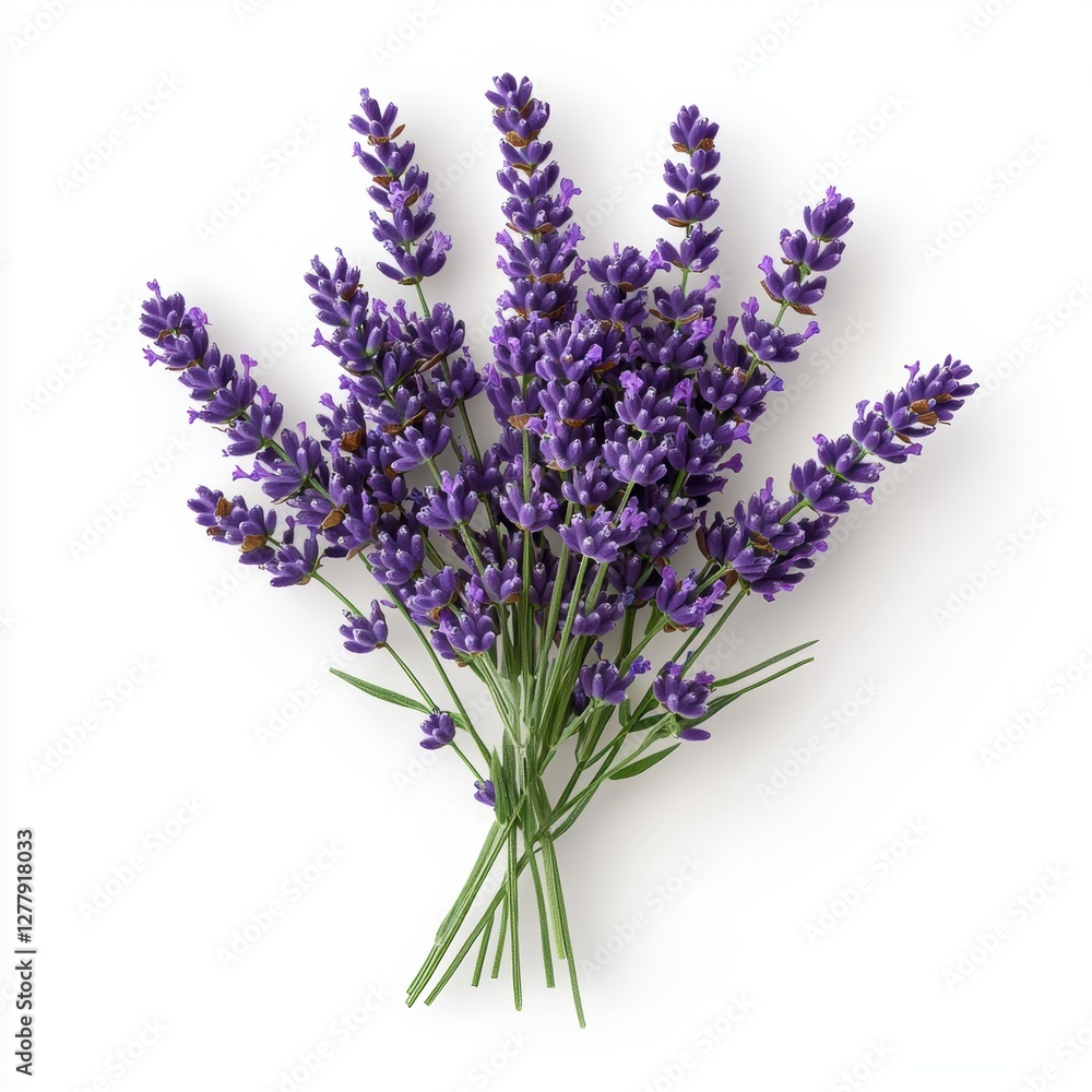 Fototapeta premium A vibrant bouquet of lavender flowers, showcasing rich purple hues and fresh green stems, ideal for decoration or aromatherapy.