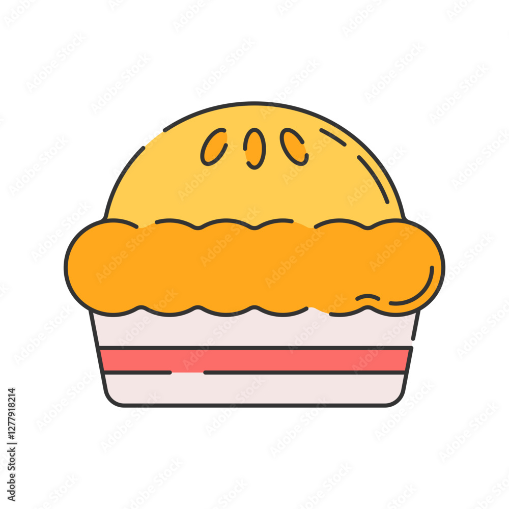 Pie, Flat Design. A golden-brown pie with a puffy crust, perfect for dessert menus, bakery promotions, or homemade food illustrations. Pie, Flat Design. A golden-brown pie with a puffy crust, perfect for dessert menus, bakery promotions, or homemade food illustrations.