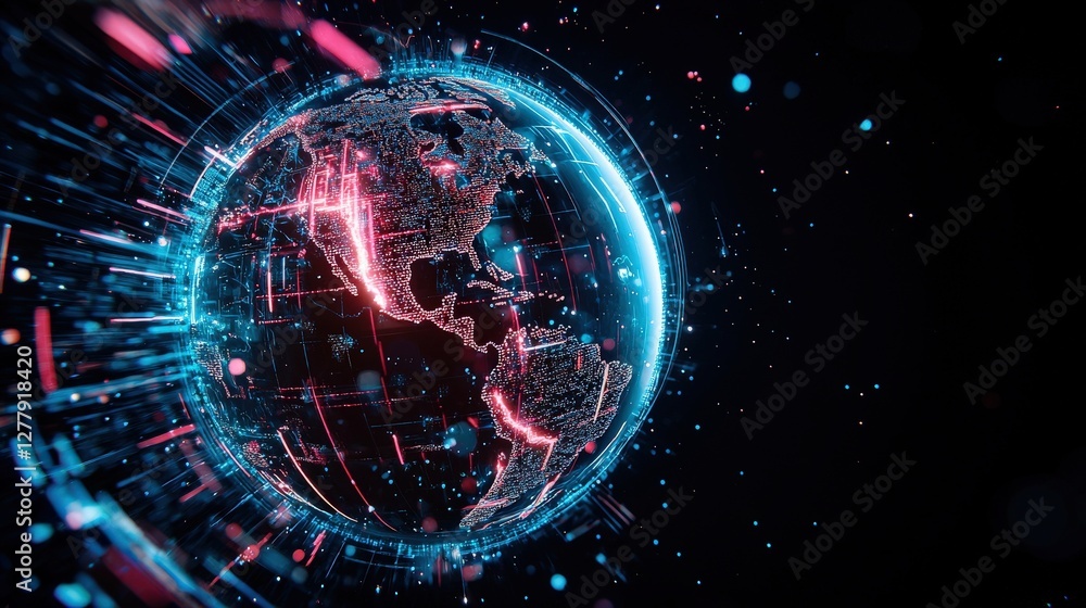 Obraz premium Futuristic Globe Concept with Neon Light Effects
