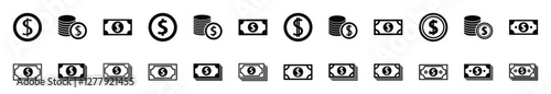 Set of money icon symbol vector on white background.