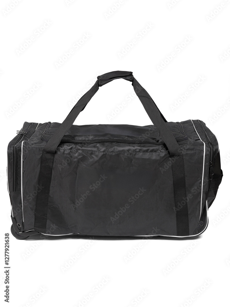 Naklejka premium A black duffel bag featuring a sturdy handle on a white background Hockey Equipment Bag