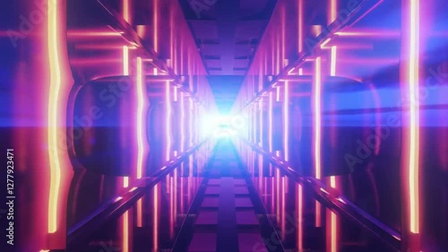 Wallpaper Mural Neon light tunnel vibrant colors abstract digital art glowing lines perspective infinite space futuristic design technology background modern architecture vibrant pink purple orange Torontodigital.ca