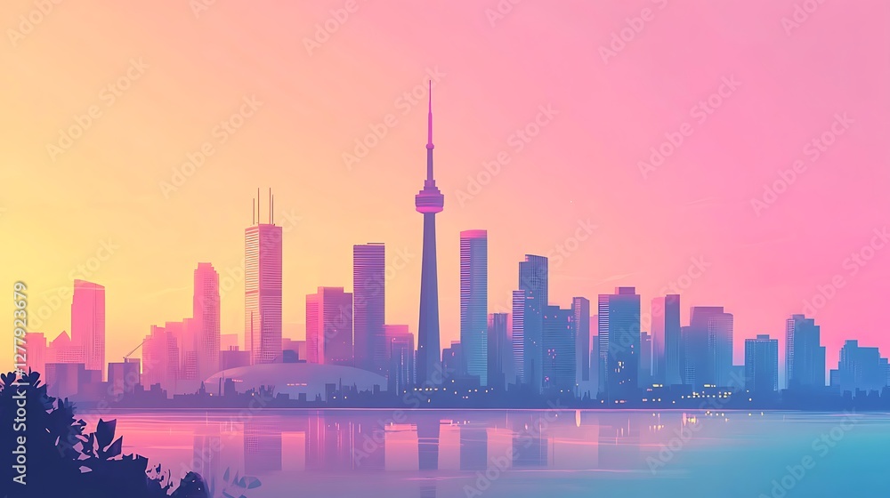 Obraz premium Toronto Skyline at Sunset Cityscape Reflection