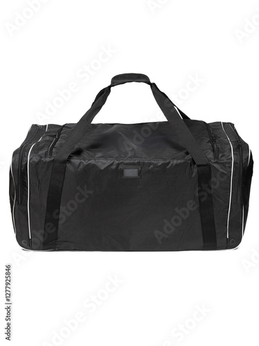 A stylish black duffel bag featuring a convenient handle on a white background Hockey Equipment Bag
