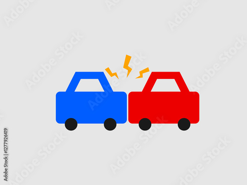 This is a flat vector illustration of two cars colliding head on