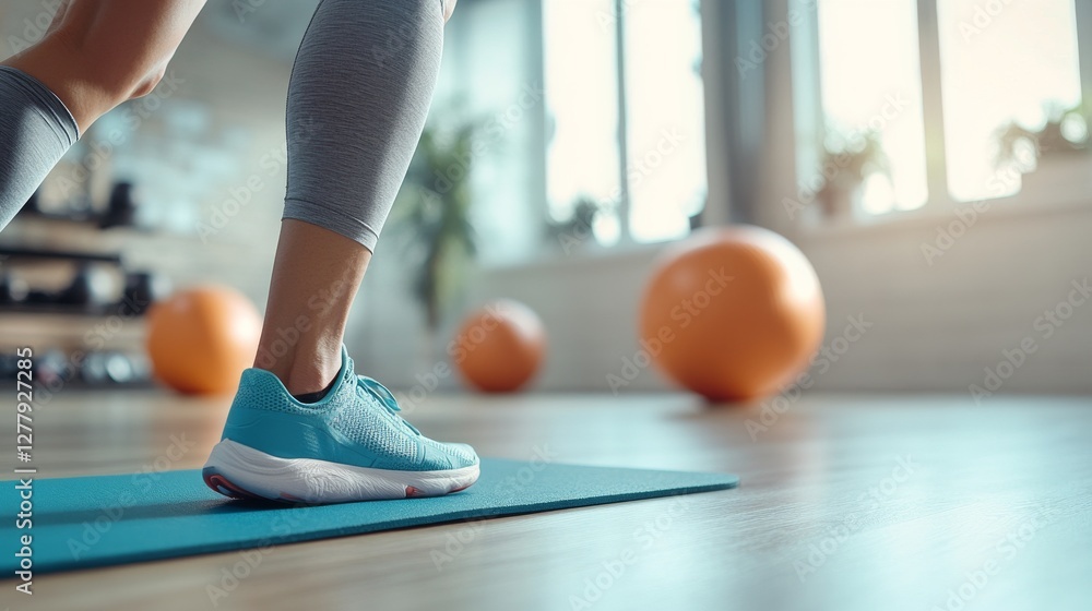 Knee exercises on a spacious gym floor. Featuring strength and flexibility Knee exercises on a spacious gym floor. Featuring strength and flexibility