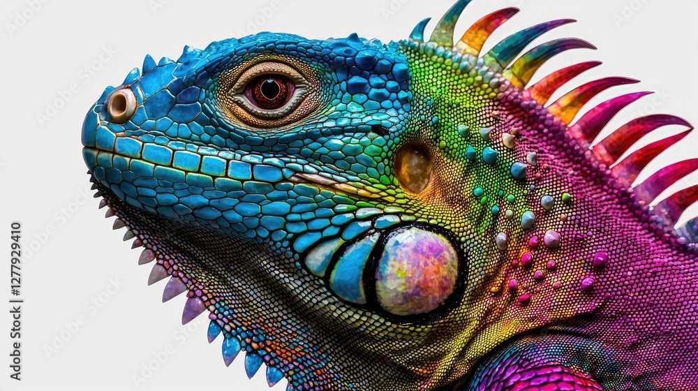 Fototapeta premium Vibrant iguana close-up rainforest animal photography colorful environment eye-level perspective wildlife concept
