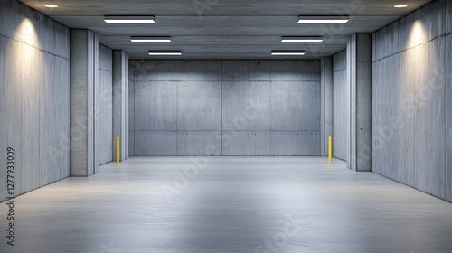 Modern Concrete Parking Garage Interior Design Empty Space with Lighting