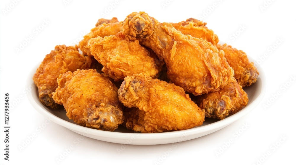 Golden fried chicken wings and drumsticks served on plate Golden fried chicken wings and drumsticks served on plate