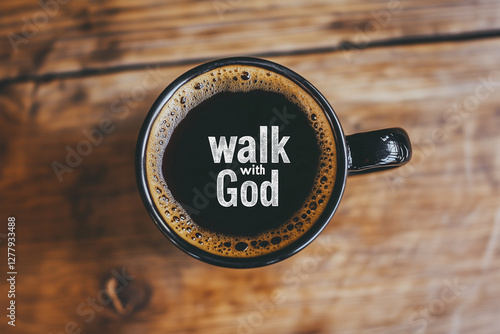 Top down photo of Close up of black coffee with the word 