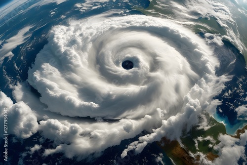 Wallpaper Mural A high-angle photograph of a tropical cyclone over the Earth, featuring a distinct eye at the center surrounded by swirling white clouds.  Torontodigital.ca