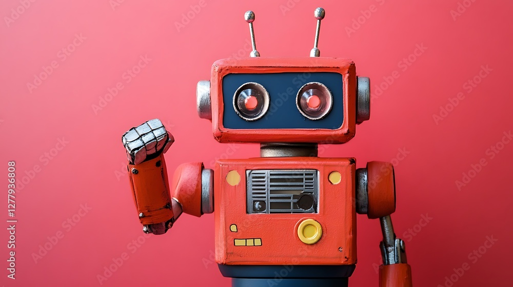 Fototapeta premium A Vintage Red Robot Showing Strength and Technology