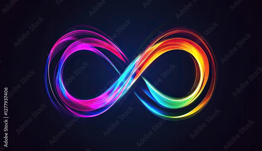 Colorful infinity symbol glowing dark background, abstract art, website design Colorful infinity symbol glowing dark background, abstract art, website design