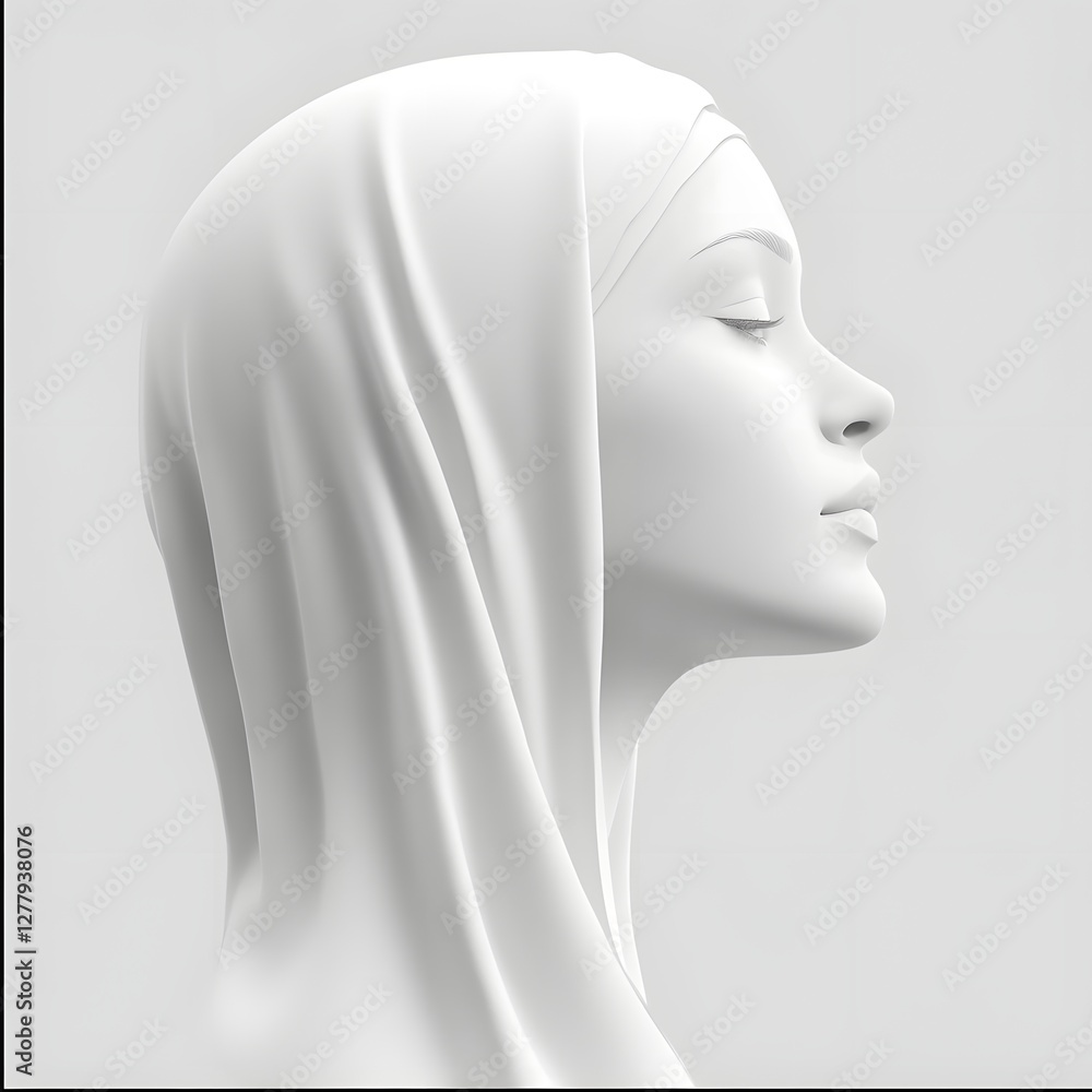Elegant Arab Woman Profile in Serene 3D Rendering on White Background Elegant Arab Woman Profile in Serene 3D Rendering on White Background