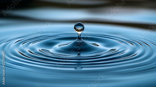 Wallpaper Mural Isolated Water Drop Creating Ripples on Blue Water Surface in a Tranquil Scene Torontodigital.ca