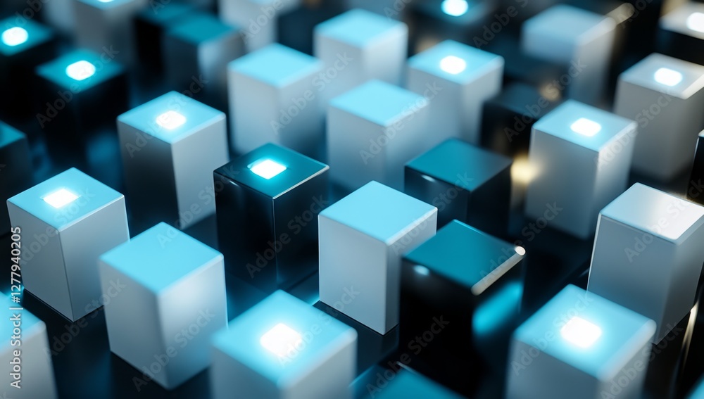 Illuminated Cubes, Abstract Data, Network, Technology, Background Illuminated Cubes, Abstract Data, Network, Technology, Background