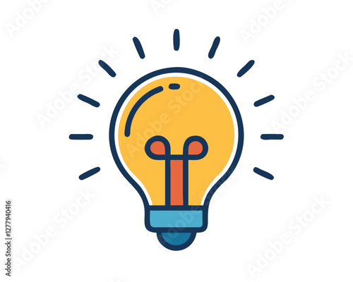 Bright idea icon : Illustration of a glowing yellow light bulb Symbol of creativity, inspiration. For use in presenting marketing materials to present creative ideas and new ideas.	