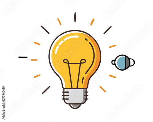 Bright idea icon : Illustration of a glowing yellow light bulb Symbol of creativity, inspiration. For use in presenting marketing materials to present creative ideas and new ideas.	