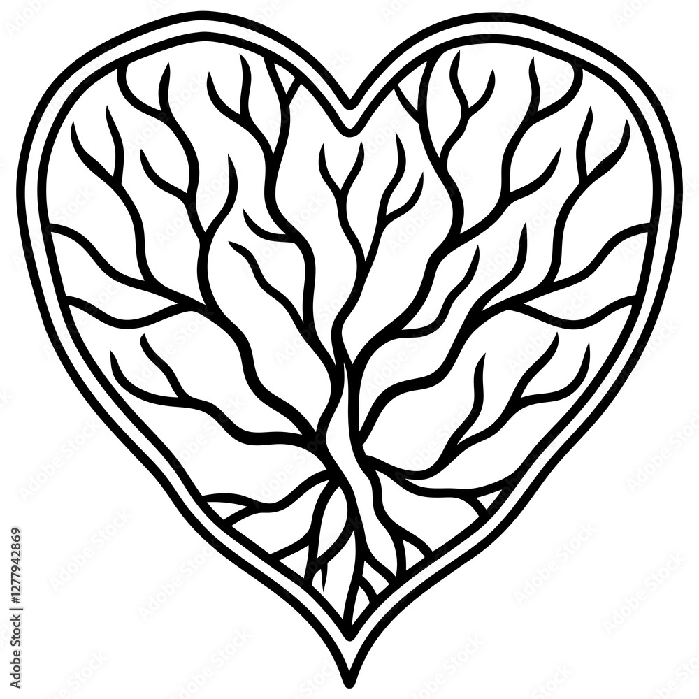 Connected in Nature Heart and Branch Line Art Connected in Nature Heart and Branch Line Art
