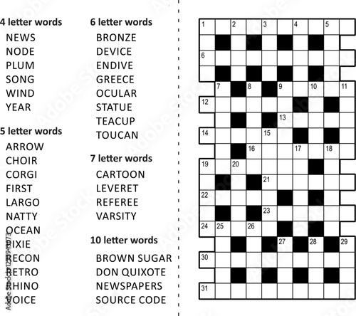 Crossword puzzle game: fill in the blanks with the words (from NEWS to SOURCE CODE) provided
