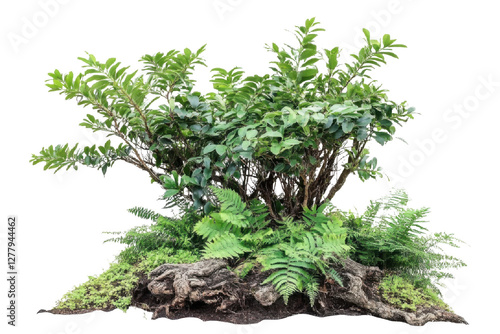green bush with ferns isolated on white background