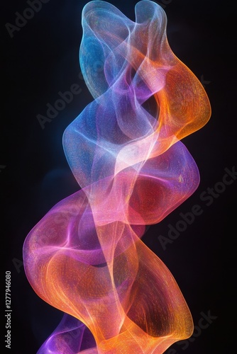 Abstract flowing ethereal form with vibrant colors on dark background creating a mesmerizing visual effect for modern design