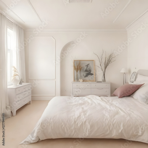 Luxurious Neoclassical Bedroom with Cream and White Elegance