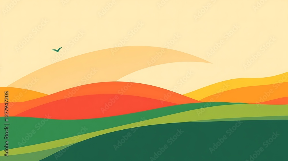 Obraz premium Abstract Landscape with Bird and Colorful Hills
