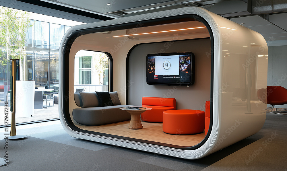 Fototapeta premium Executive Presentation Pod: A Sleek, Modern Room Designed for Professional Meetings