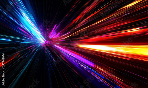 Black Void with Colorful Sharp Streaks of Light for a Futuristic, Abstract Design