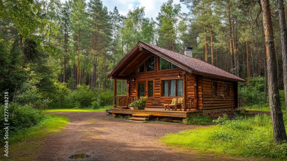 A cozy wooden cabin in the woods, perfect for a peaceful getaway. A cozy wooden cabin in the woods, perfect for a peaceful getaway.