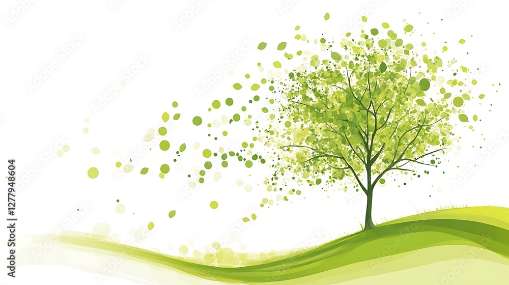Serene Springtime Tree: A Whimsical Illustration of Nature's Renewal Serene Springtime Tree: A Whimsical Illustration of Nature's Renewal