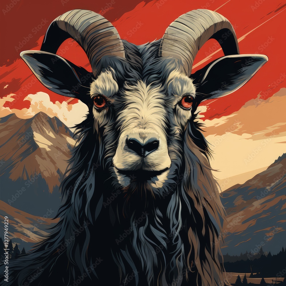 Minimalist Flat Illustration of the Alpine Mountain Goat, Oreamnos Americanus Minimalist Flat Illustration of the Alpine Mountain Goat, Oreamnos Americanus