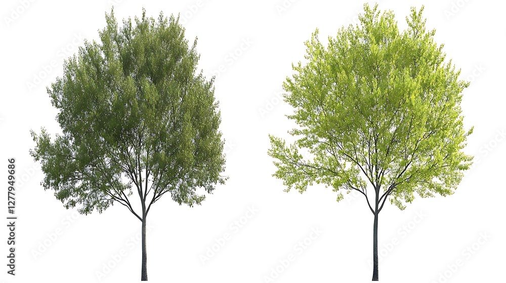Fototapeta premium Two Young Trees: A Study in Spring Foliage