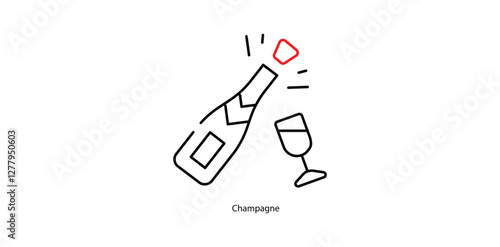 Champagne Vector Icon - Sparkling Wine Glass with Bubbles Celebration Symbol