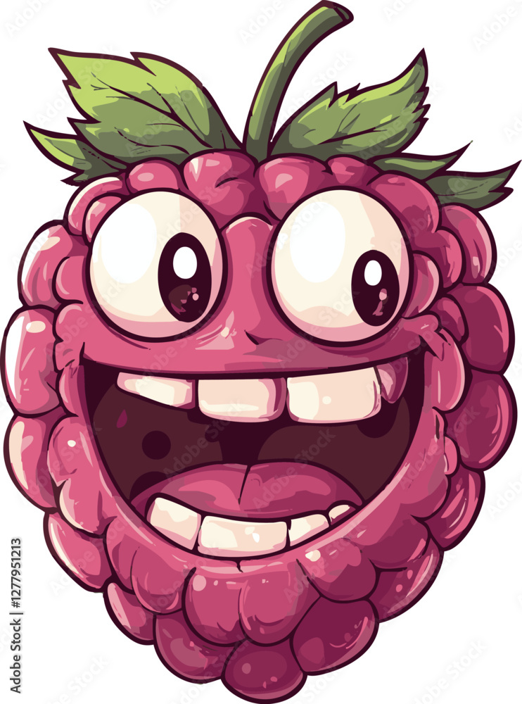 Obraz premium illustration of raspberry with face with a smile 