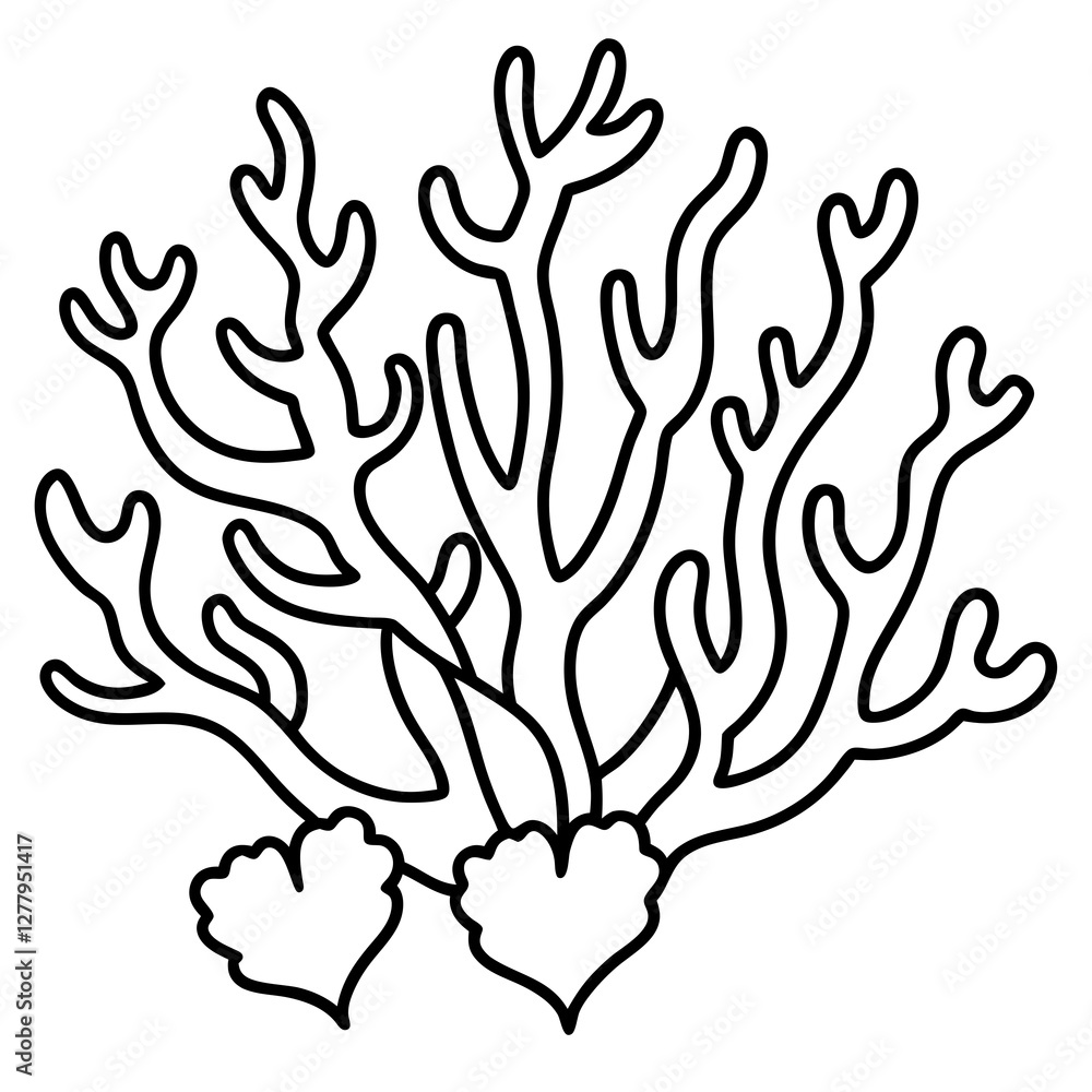 Coral reef with heart designs line art vector Coral reef with heart designs line art vector