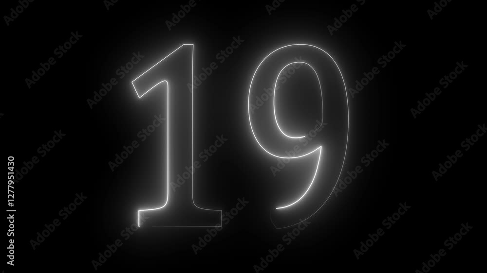 19 text animation by white color neon on black background. 19 text animation by white color neon on black background.
