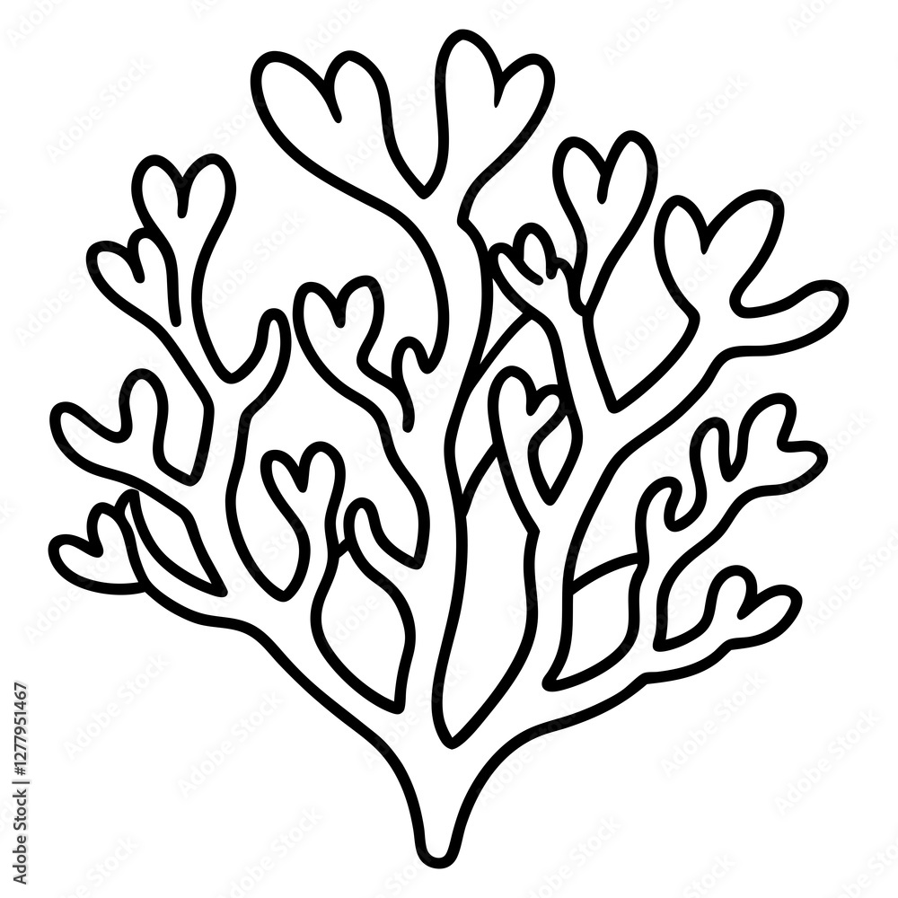 Coral reef with heart designs line art vector Coral reef with heart designs line art vector