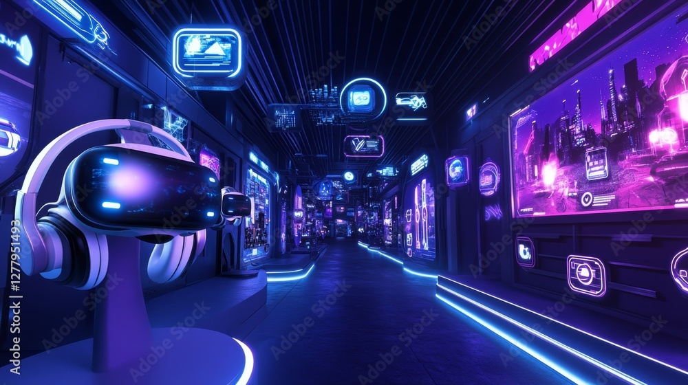 Immerse yourself in a virtual realm with this Metaverse background. It features VR headsets, gaming icons, and futuristic designs to create a captivating scene for tech and corporate gatherings. Immerse yourself in a virtual realm with this Metaverse background. It features VR headsets, gaming icons, and futuristic designs to create a captivating scene for tech and corporate gatherings.