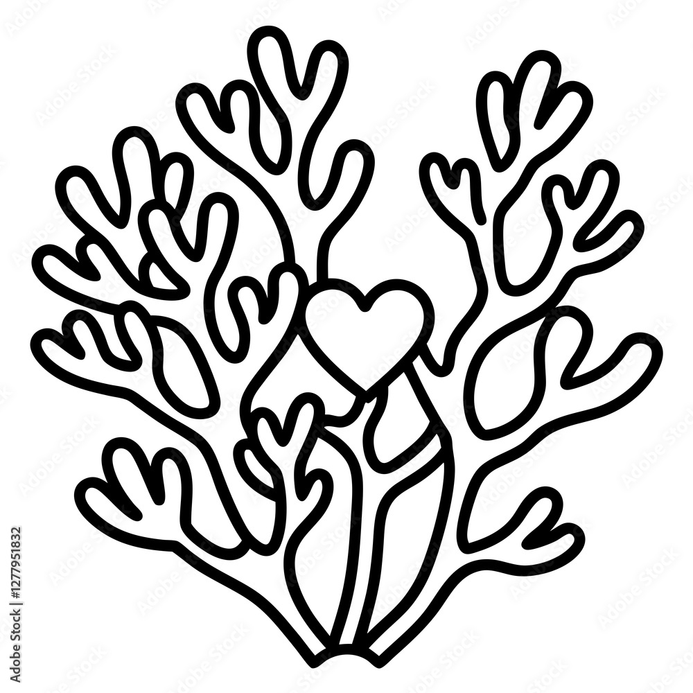 Coral reef with heart designs line art vector Coral reef with heart designs line art vector