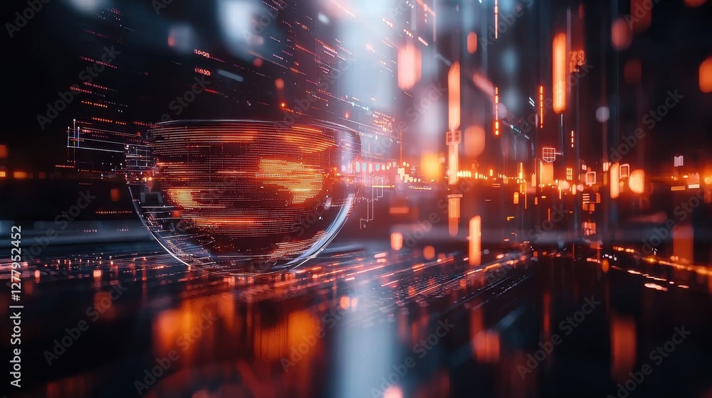 Fototapeta premium Dazzling Futuristic City Landscape with Glowing Neon Lights and High Tech Architecture