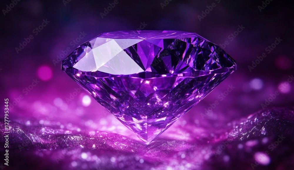 Purple gemstone, sparkling, dark background, luxury, advertisement Purple gemstone, sparkling, dark background, luxury, advertisement